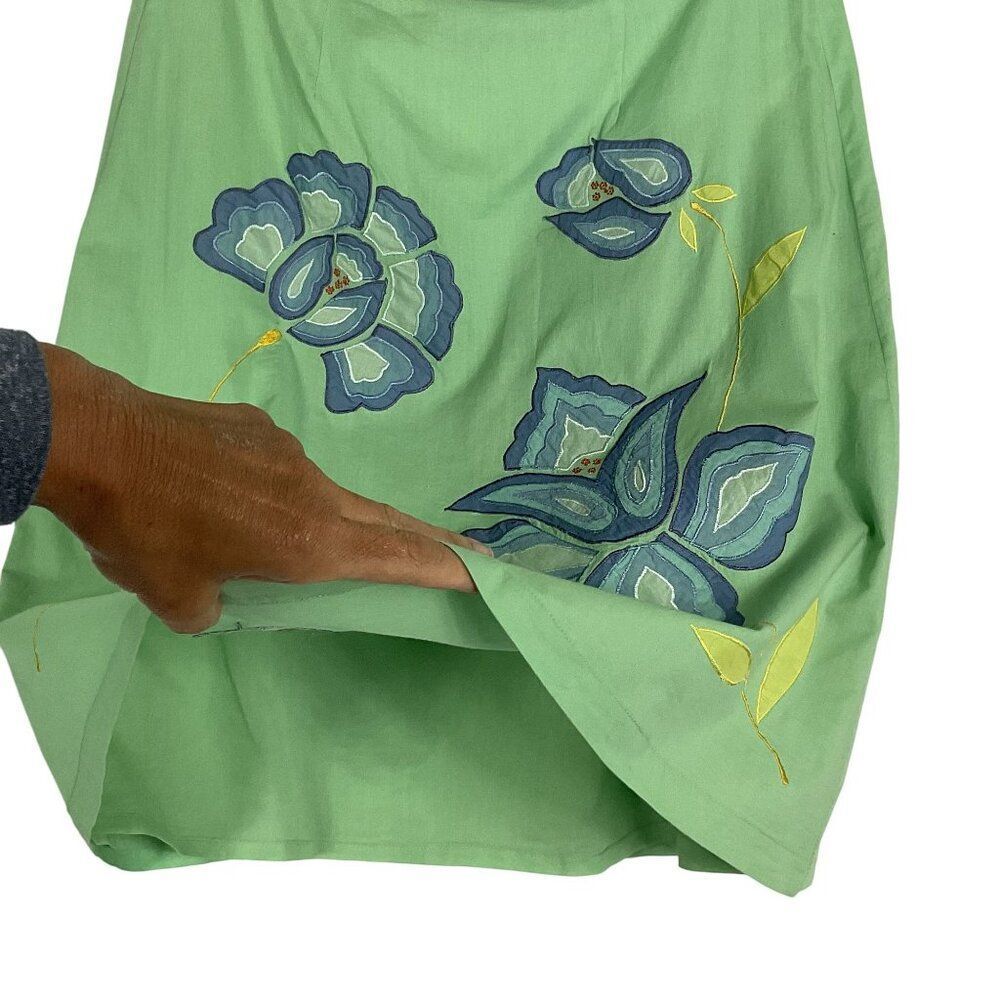 NWT French Connection Green A-line skirt with blue & yellow floral embroidery, 2 - Picture 4 of 13
